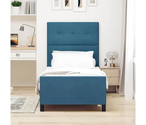 Kastītes Atsperu Gulta Tumši Zils 90 X 190 Cm Samts Vidaxl