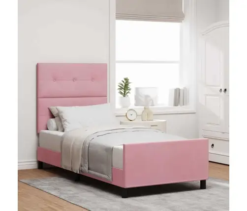 Kastītes Atsperu Gulta Ar Galvas Klāju Rozā 90 X 190 Cm Samts Vidaxl