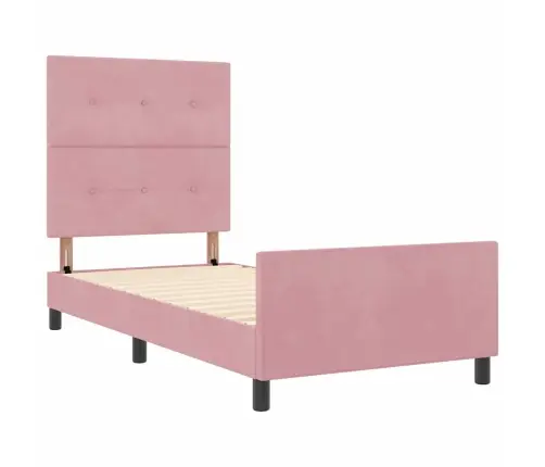 Kastītes Atsperu Gulta Ar Galvas Klāju Rozā 90 X 190 Cm Samts Vidaxl