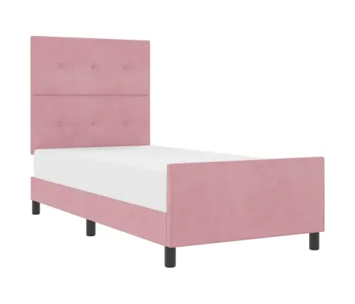 Kastītes Atsperu Gulta Ar Galvas Klāju Rozā 90 X 200 Cm Samts Vidaxl