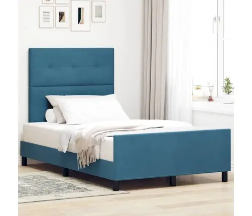 Kastītes Atsperu Gulta Tumši Zils 120 X 200 Cm Samts Vidaxl