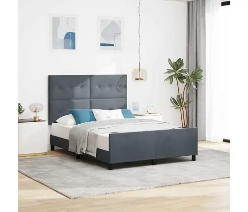 Kiemas Lova Su Galvūgalio Tamsiai Pilka 140 X 200 Cm Aksomas