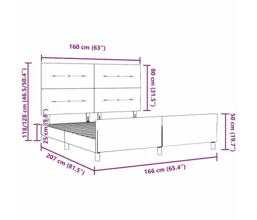 Voodi Raam Peaga Helehall 160 X 200 Cm Samet
