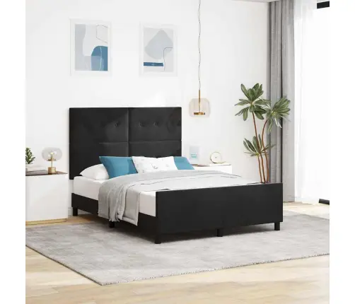 Kastītes Atsperu Gulta Ar Galvas Klāju Melna 160 X 200 Cm Samts Vidaxl