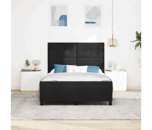 Kastītes Atsperu Gulta Ar Galvas Klāju Melna 160 X 200 Cm Samts Vidaxl