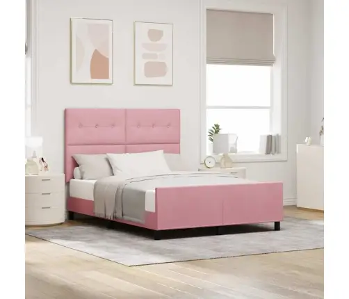 Kastītes Atsperu Gulta Ar Galvas Klāju Rozā 160 X 200 Cm Samts Vidaxl