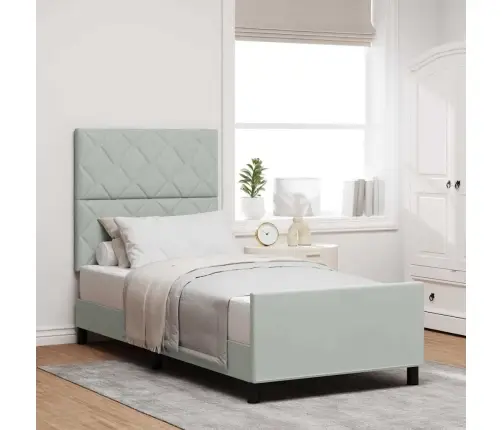 Kiemas Lova Su Galvūgalio Šviesiai Pilka 90 X 190 Cm Aksomas