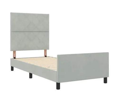 Kiemas Lova Su Galvūgalio Šviesiai Pilka 90 X 190 Cm Aksomas