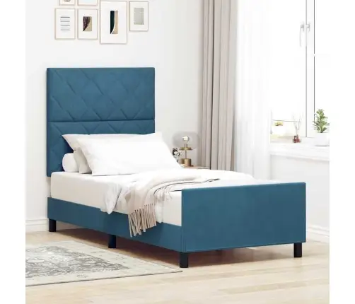 Gultas Rāmis Ar Galvas Klāju Tumši Zila 90 X 190 Cm Samts Vidaxl