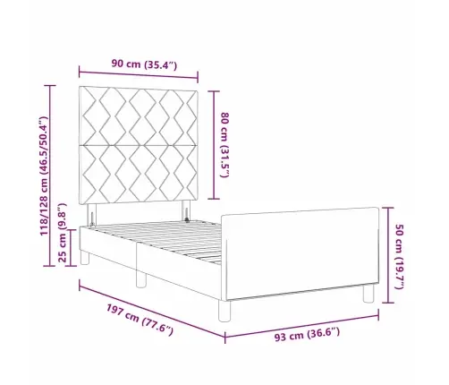 Gultas Rāmis Ar Galvas Klāju Tumši Zila 90 X 190 Cm Samts Vidaxl