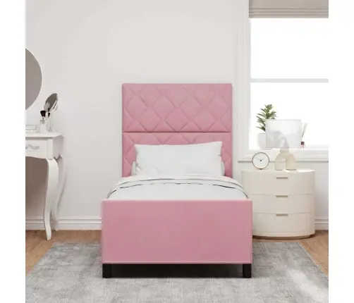 Kiemas Lova Su Galvūgalio Rožinė 90 X 190 Cm Aksomas
