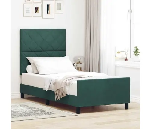 Kiemas Lova Su Galvūgalio Tamsiai Žalia 100 X 200 Cm Aksomas