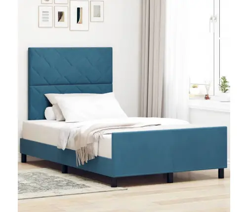 Kiemas Lova Su Galvūgalio Tamsiai Mėlyna 120 X 190 Cm Aksomas