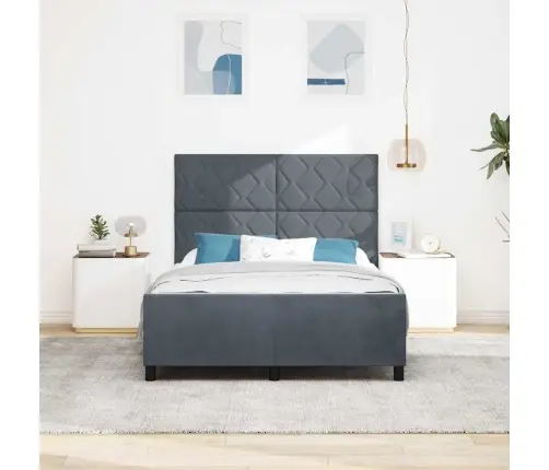 Kiemas Lova Su Galvūgalio Tamsiai Pilka 140 X 190 Cm Aksomas