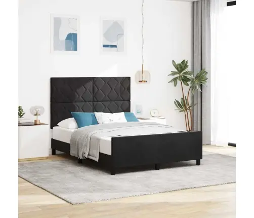 Kastītes Atsperu Gulta Ar Galvas Klāju Melna 140 X 190 Cm Samts Vidaxl