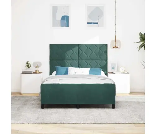 Kiemas Lova Su Galvūgalio Tamsiai Žalia 140 X 200 Cm Aksomas