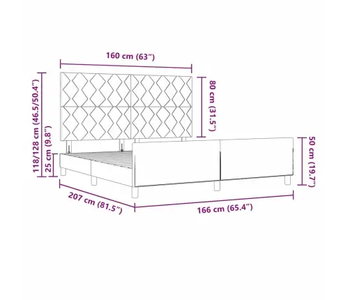 Voodi Raam Peaga Must 160 X 200 Cm Samet