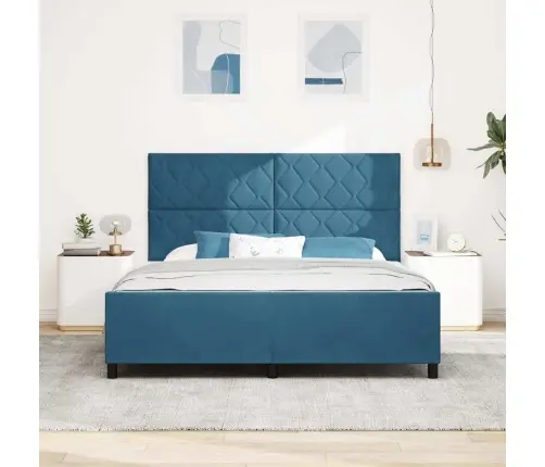 Kiemas Lova Su Galvūgalio Tamsiai Mėlyna 180 X 200 Cm Aksomas