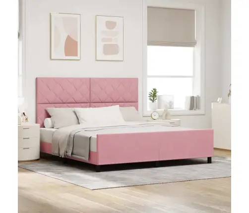 Kiemas Lova Su Galvūgalio Rožinė 180 X 200 Cm Aksomas