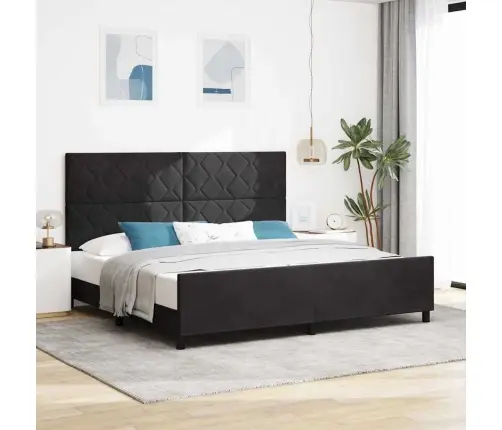 Kiemas Lova Su Galvūgalio Juoda 200 X 200 Cm Aksomas