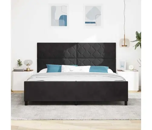 Kiemas Lova Su Galvūgalio Juoda 200 X 200 Cm Aksomas