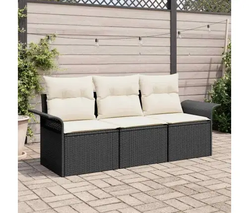 3 Daļu Dārza Dīvānu Komplekts Ar Spilveniem Melnā Poli Rotangpalma Vidaxl