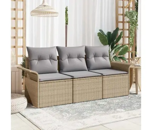Sodo Sofų Rinkinys Su Pagalve 3 Pcs Smėlio Poli Ratanas