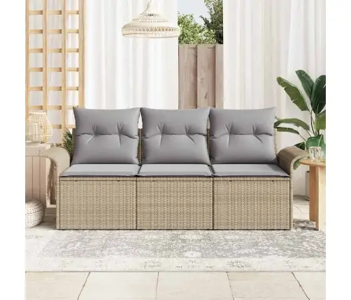 Sodo Sofų Rinkinys Su Pagalve 3 Pcs Smėlio Poli Ratanas