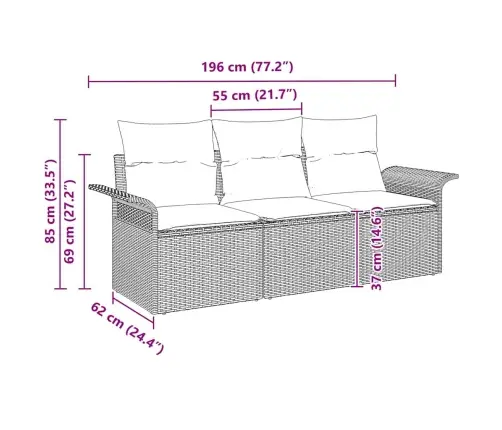 Sodo Sofų Rinkinys Su Pagalve 3 Pcs Smėlio Poli Ratanas