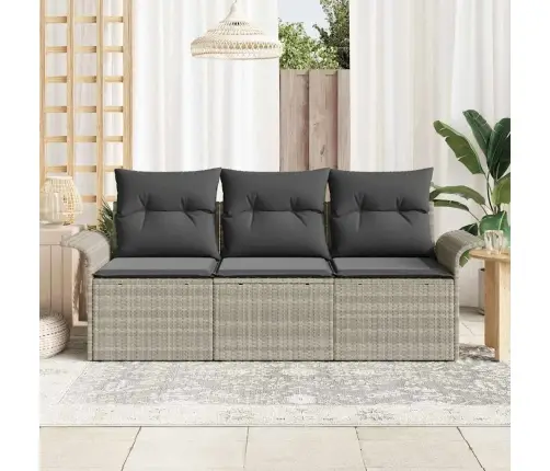 3 Daļu Dārza Dīvānu Komplekts Ar Spilveniem Gaiši Pelēks Polietilēna Rotangpalmas Vidaxl