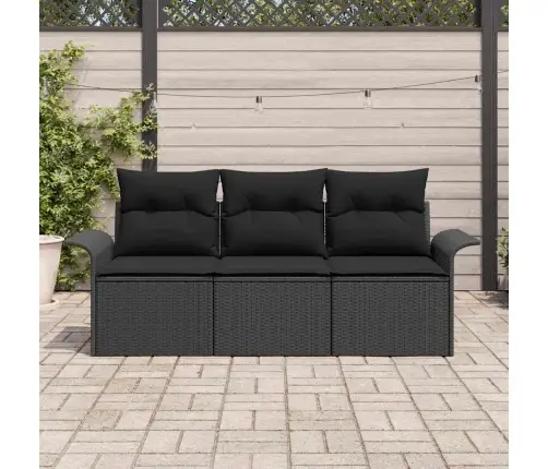 3 Daļu Dārza Dīvānu Komplekts Ar Spilveniem Melnā Polietilēna Rotangpalma Vidaxl