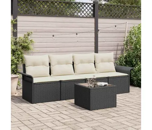 Sodo Sofų Rinkinys 5 Pcs Juoda Ir Kreminė Poliratanas