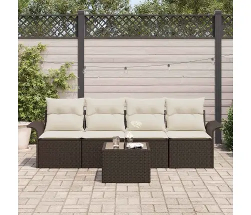 5 Gabalu Dārzā Dīvānu Komplekts Ar Spilveniem - Brūns Poliratanā Vidaxl