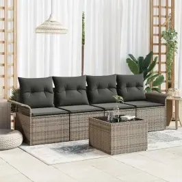 Dārza Dīvānu Komplekts Ar Spilvenu Ar Uzglabāšanu 5 Pcs Pelēka Vidaxl