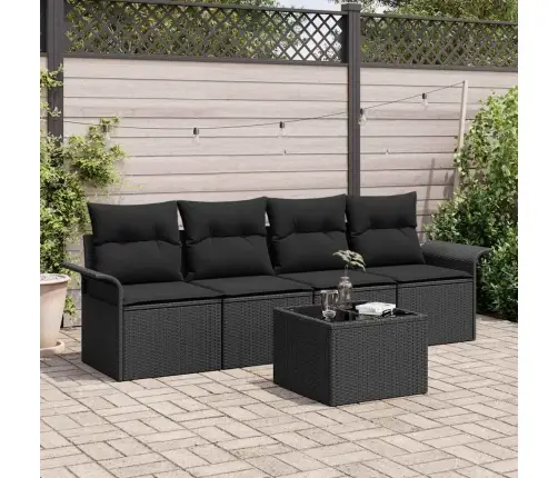 Sodo Sofų Rinkinys Su Pagalve 5 Pcs Juoda Poliratanas