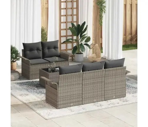 Sodo Sofų Rinkinys 6 Pcs Pilka Poli Ratanas, Plienas Ir Stiklas
