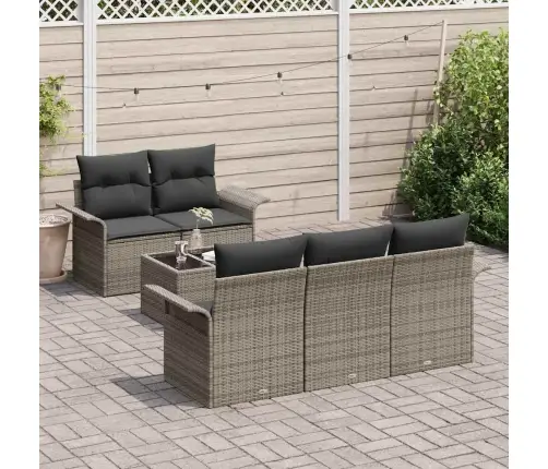 Sodo Sofų Rinkinys 6 Pcs Pilka Poli Ratanas, Plienas Ir Stiklas