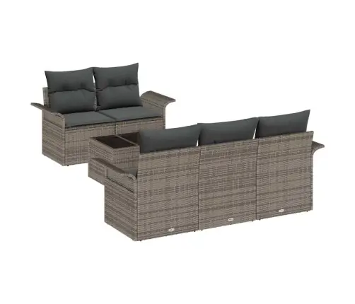 Sodo Sofų Rinkinys 6 Pcs Pilka Poli Ratanas, Plienas Ir Stiklas