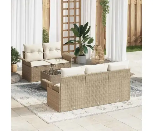 6 Daļu Dārza Dīvānu Komplekts Ar Bēšiem Poliratanas Spilveniem Vidaxl