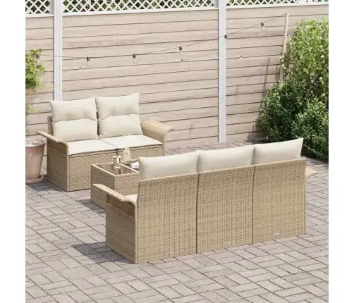 6 Daļu Dārza Dīvānu Komplekts Ar Bēšiem Poliratanas Spilveniem Vidaxl