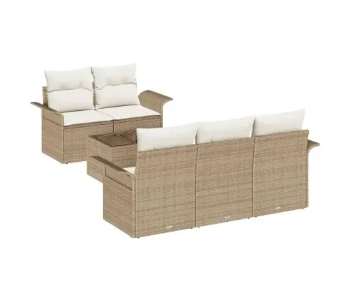 6 Daļu Dārza Dīvānu Komplekts Ar Bēšiem Poliratanas Spilveniem Vidaxl