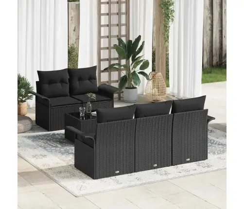Sodo Sofų Rinkinys 6 Pcs Juoda Poli Ratanas, Plienas Ir Stiklas