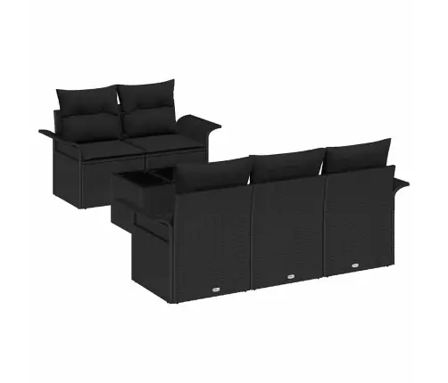 Sodo Sofų Rinkinys 6 Pcs Juoda Poli Ratanas, Plienas Ir Stiklas