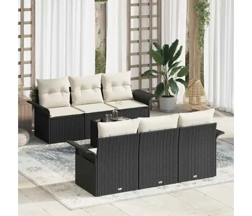 7 Daļu Dārza Dīvānu Komplekts Ar Spilveniem Melnā Polirasā Vidaxl