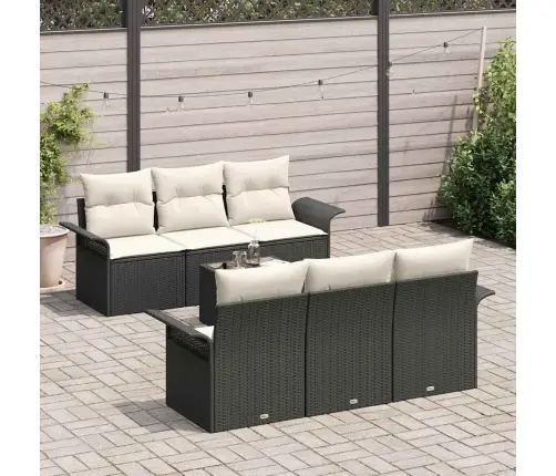 7 Daļu Dārza Dīvānu Komplekts Ar Spilveniem Melnā Polirasā Vidaxl