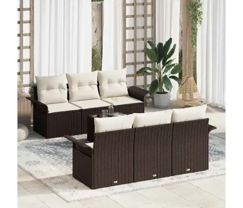 Sodo Sofų Rinkinys 7 Pcs Ruda Ir Grietinėlė 55 X 55 X 37 Cm Sodo Sofų Rinkinys 7 Pcs Ruda Ir Grietinėlė 55 X 55 X 37 Cm