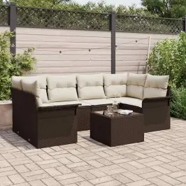 Dārza Dīvānu Komplekts Ar Spilvenu 7 Pcs Brūns Un Krēma Vidaxl