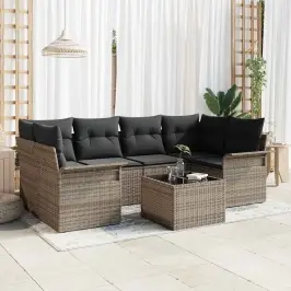 Dārza Dīvānu Komplekts 7 Pcs 6-Seater Pelēka Poliratāns Vidaxl