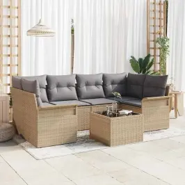 Dārza Dīvānu Komplekts Ar Spilvenu 7 Pcs Bēšs Un Pelēks Vidaxl