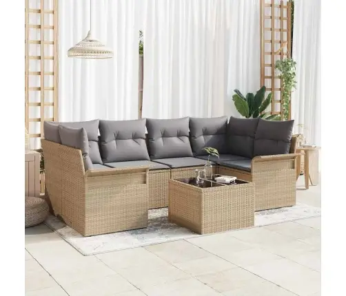 Sodo Sofų Rinkinys Su Pagalve Su Saugykla 7 Pcs Bežinė Ir Pilka